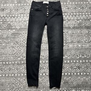 Free People Black Exposed Button Fly Skinny Jeans Women's 26R Stretch Raw Hem